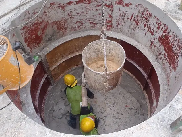 Beton halkalı kuyu içinde baretli ekip çalışması